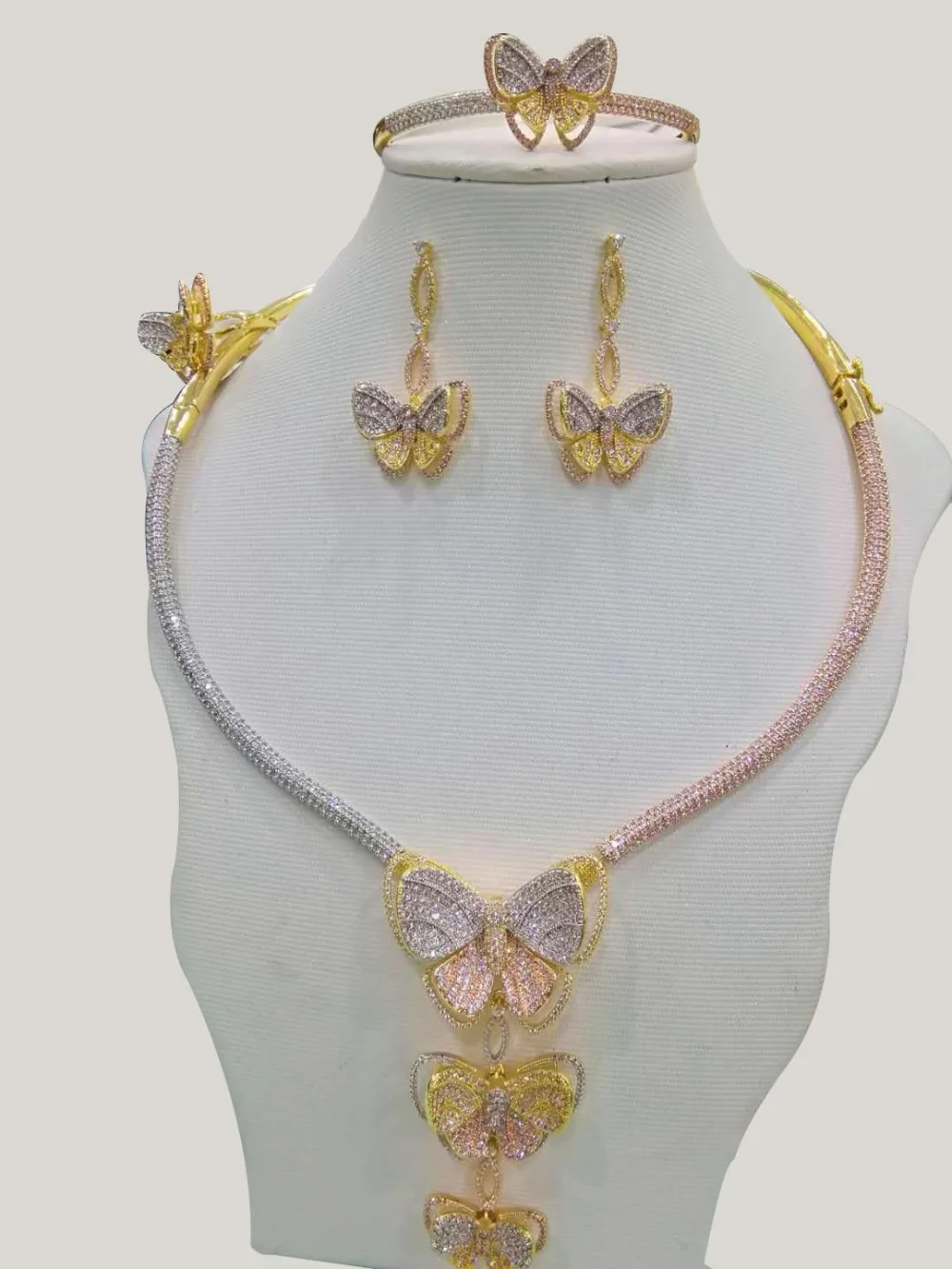 GODKI Butterfly Insect Luxury Women Wedding Naija Bridal Cubic Zirconia Necklace Earring Ring BangleDubai Dress Jewelry Set