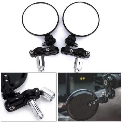 2PCS Dossy Motorcycle Rotate Aluminum 7/8" Handle Bar End Side Rearview Mirror