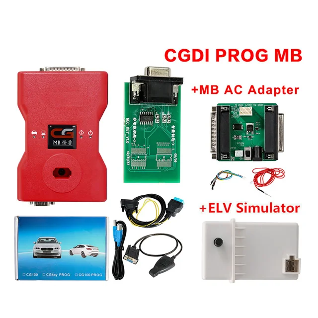 Полный CGDI Prog MB для Benz Авто ключ программист AC ELV адаптер симулятор CGDI Pro OBDII ключ транспондер добавить новые ключи 360 жетонов - Цвет: CGDI ELV AC Adapter