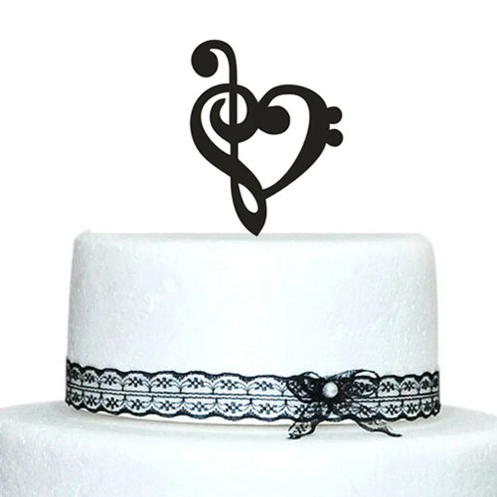 Customized Music Note Wedding Cake Toppers with Heart Design Acrylic Cake Topper Wedding Accessories Party Decoration Mariage