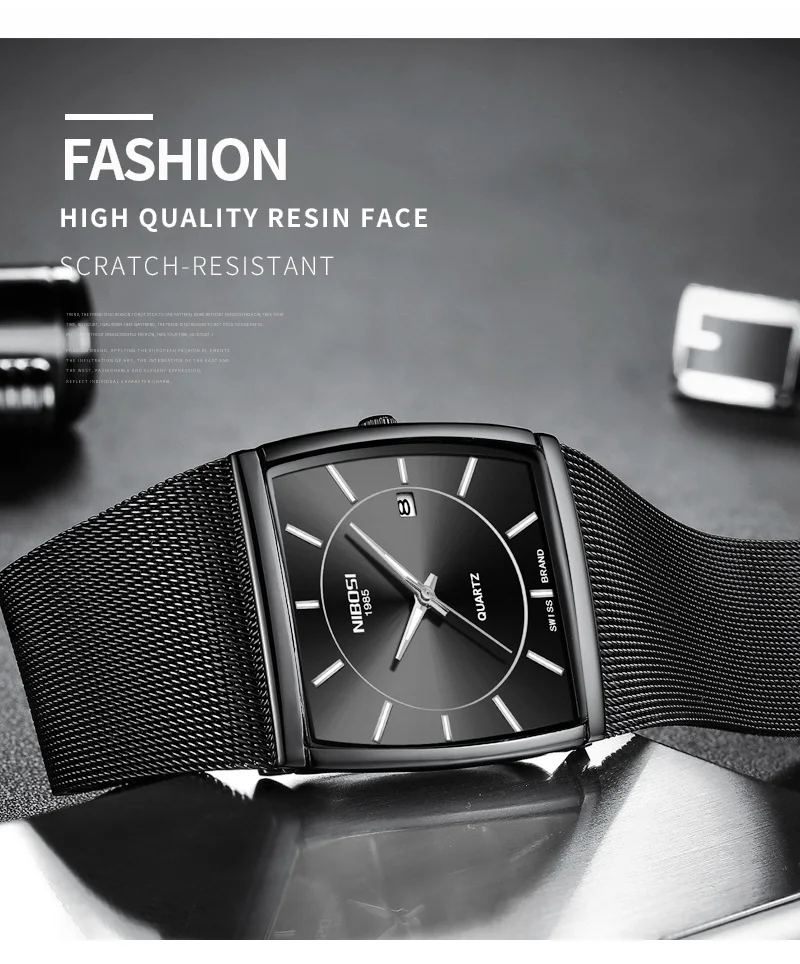 2018 New Square Watch Men Top Brand Luxury Mesh Strap Fashion Dress Wrist Watch Analog Quartz-watch Montre Homme 2018 Man Clock (5)