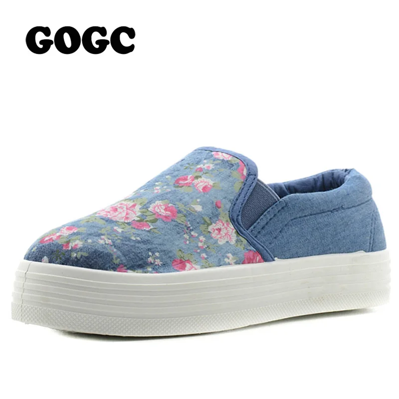 

GOGC Women Shoes on Platform Breathable Canvas Floral Flower Shoes for Women Cotton Fabric Footwear Female Flat Shoes Women 1251