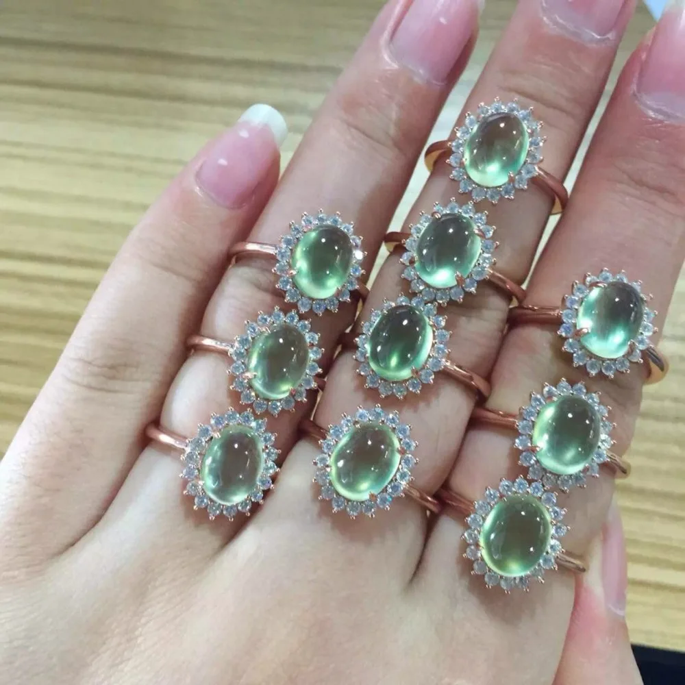 

[MeiBaPJ Classic Simple Natural Prehnite Gemstone Fashion Sunflower Ring for Women Real 925 Sterling Silver Charm Fine Jewelry
