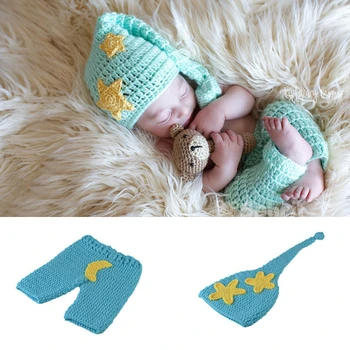 

Newborn Baby Woolen Yarn Knitwear Star Handmade Crochet Photography Prop Cosplay Costume Kids Sets Infant Toddler Christening