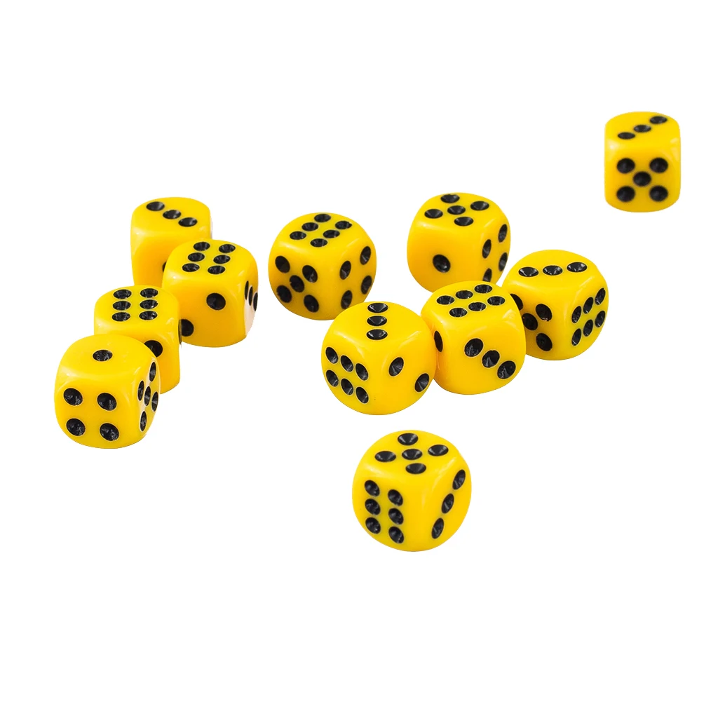 50 x 12mm Acrylic Multi-sided Opaque Six Sided Spot Dice Games D6 D&D RPG Yellow