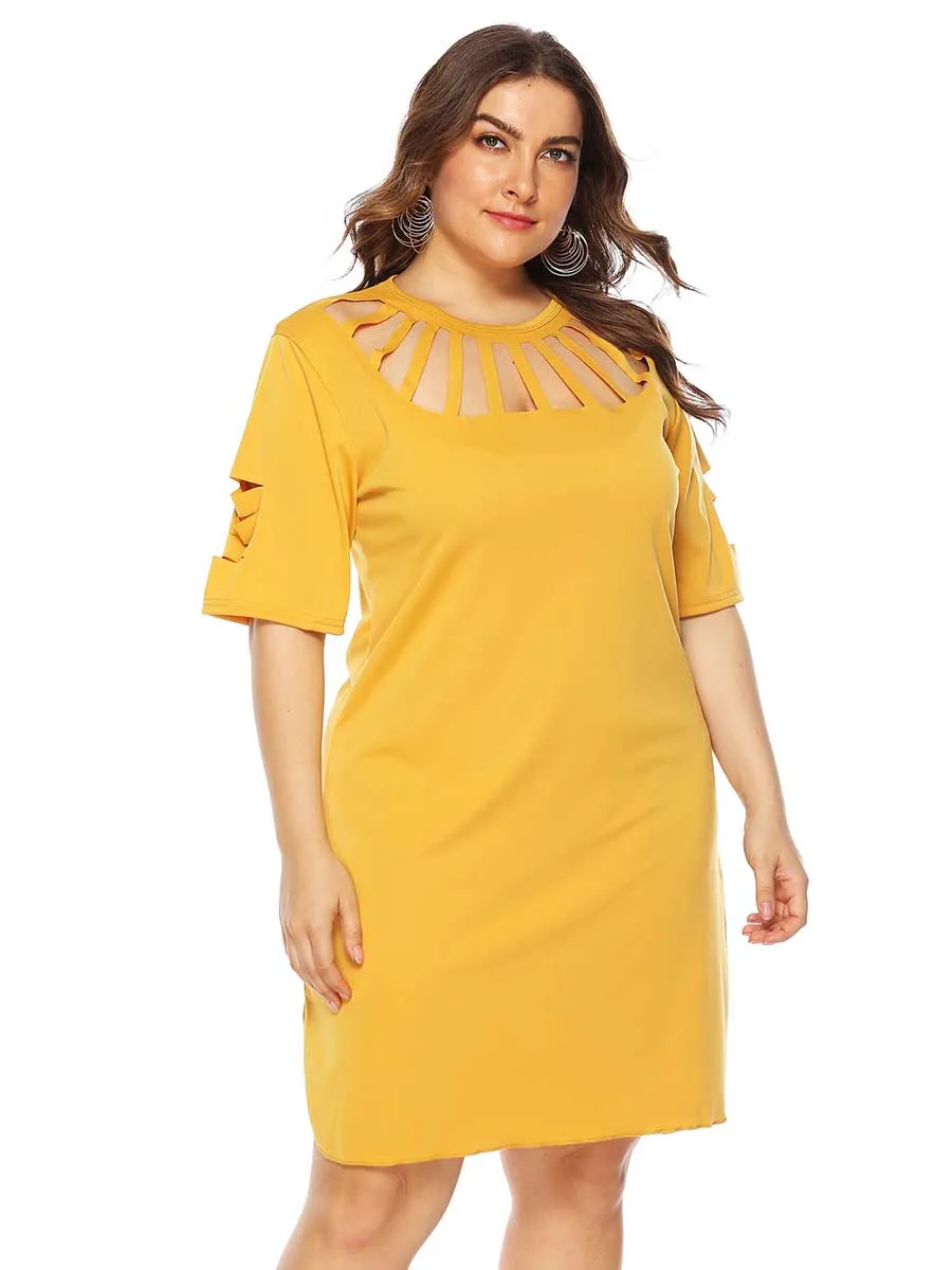 oversized dress Women Plus Size Solid Color Hollow Loose Split Sexy Dress summer ladies solid color knee length shift dresses
