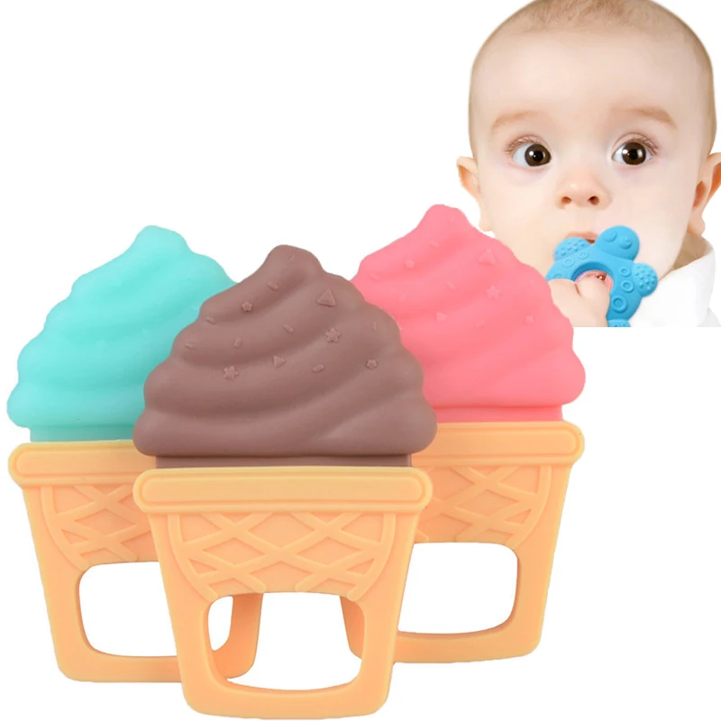 

Toddler Baby Toys DIY Ice Cream Shape Kids soft Silicone Teether Toys for Newborn 3-24 months birth gift Pink coffee