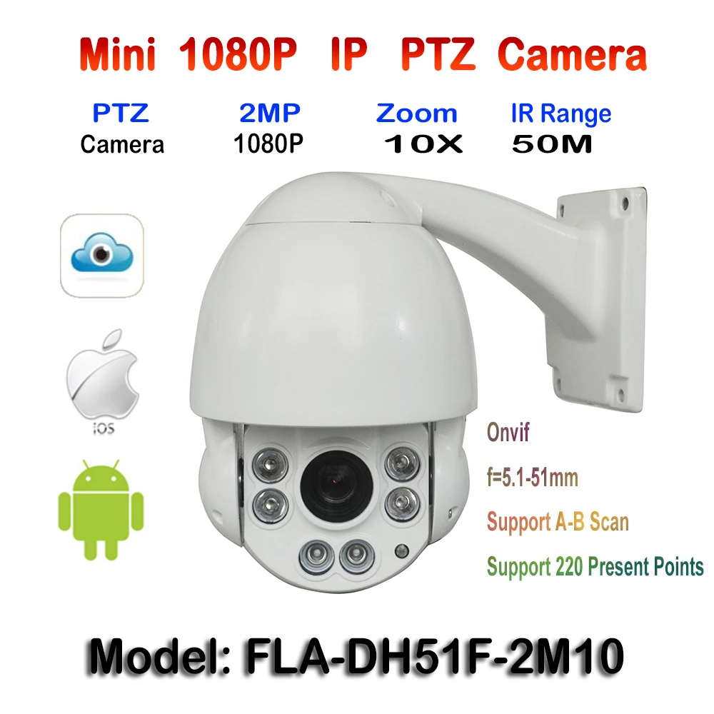 

4.0 Inch HD-IP 1080p Mini Middle Speed Dome Camera Onvif Pan/Tilt 10X Auto Zoom PTZ ip ptz camera IP66 Waterproof Outdoor Indoor