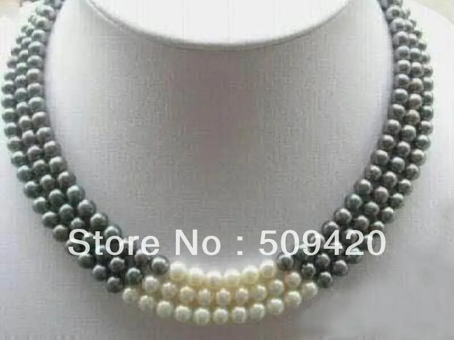 

~~ Free Shipping3Rows 7-8MM Black White Natural Pearl Necklace 17-19