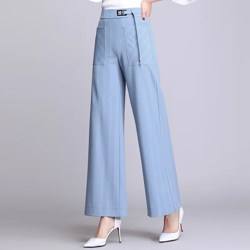 Women Pants 2019 New Korean Pattern Wide Leg Elegant Pants Female High Waist Striped Straight Office Lady OL Trousers Plus Size Women Pants 2019 New Korean Pattern Wide Leg Elegant Pants Female High Waist Striped Straight Office Lady OL Trousers Plus Size