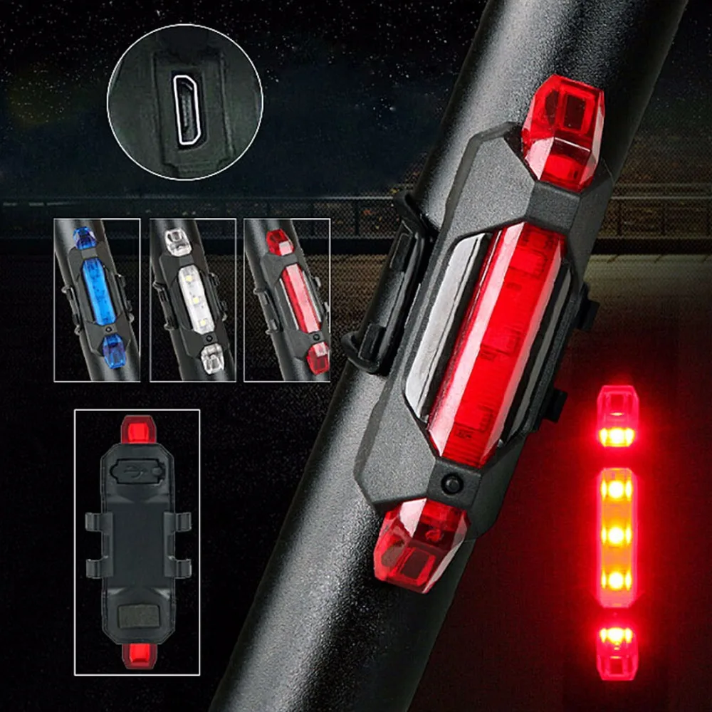 

Newly Portable USB Rechargeable Bike Bicycle Tail Rear Safety Warning Light Taillight Lamp Super Bright