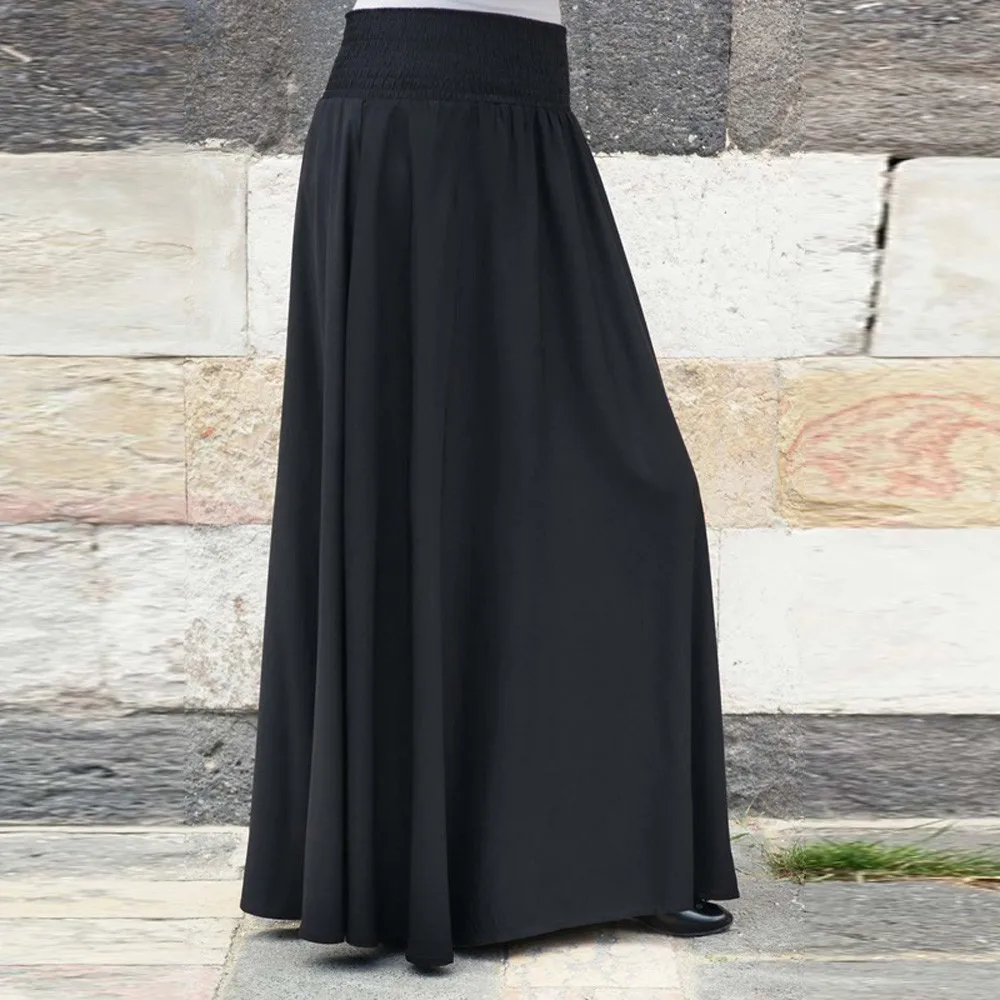 

Boho Women High Waist Pleated Skirts Elegant Solid Khaki Gray Vintage Floor-length Maxi Skirts Beach Boho A-line Long Skirt A1
