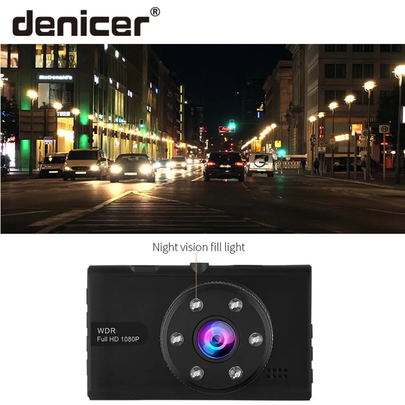 Denicer Full HD 1080P Автомобильный видеорегистратор DVR 3," экран авто видео рекордер 170 градусов широкоугольная камера WDR Объектив Автомобильный регистратор