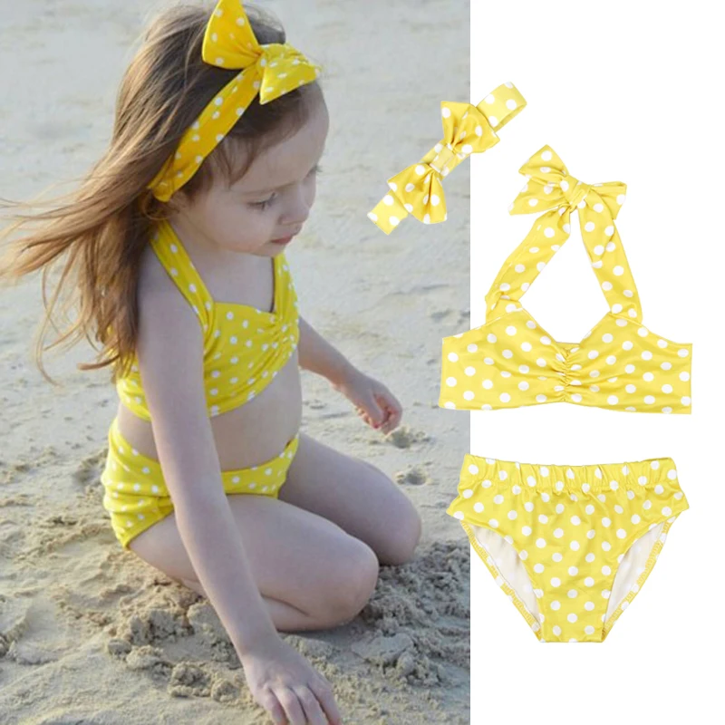 2017 Cute baby little girls polka dots Fringe string Bikini swimsuit bathing suit for kid DS25