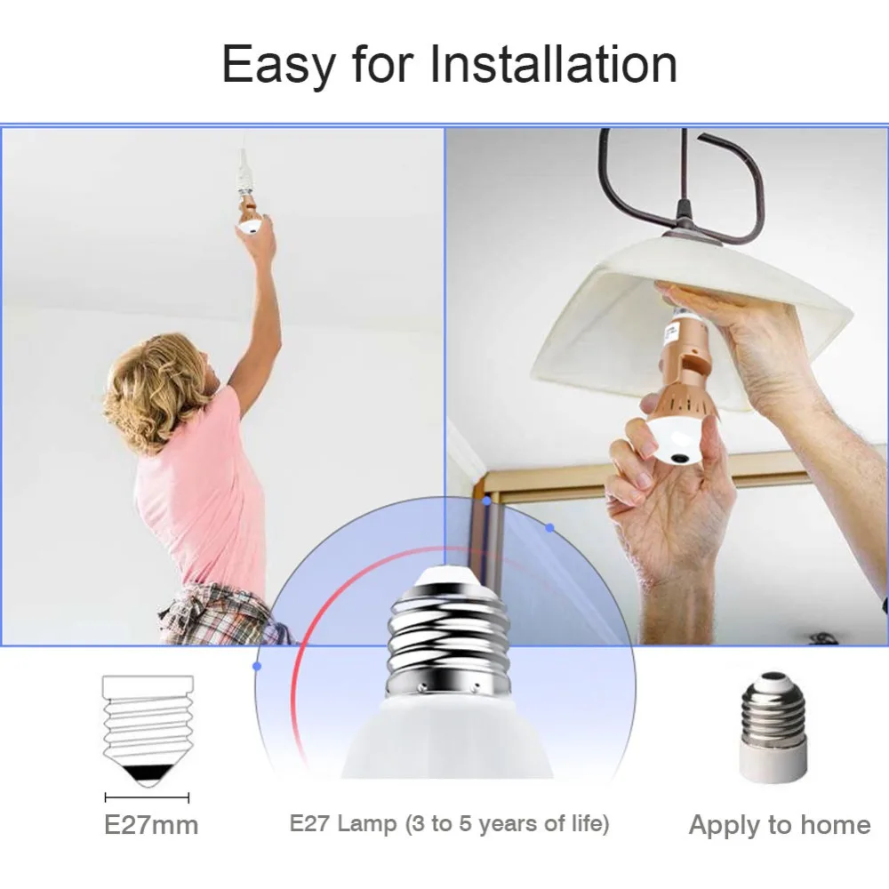 YSA 360 Degrees Fisheye Lens Panoramic IP Camera Infrared White Light Wireless 960P HD Wi-FI Mini Bulb Lamp CCTV Home Security