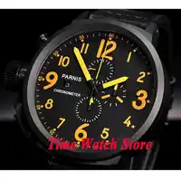 Parnis watch 50mm black dial Full chronograph date yellow mark PVD case quartz movement Men's watch 187
