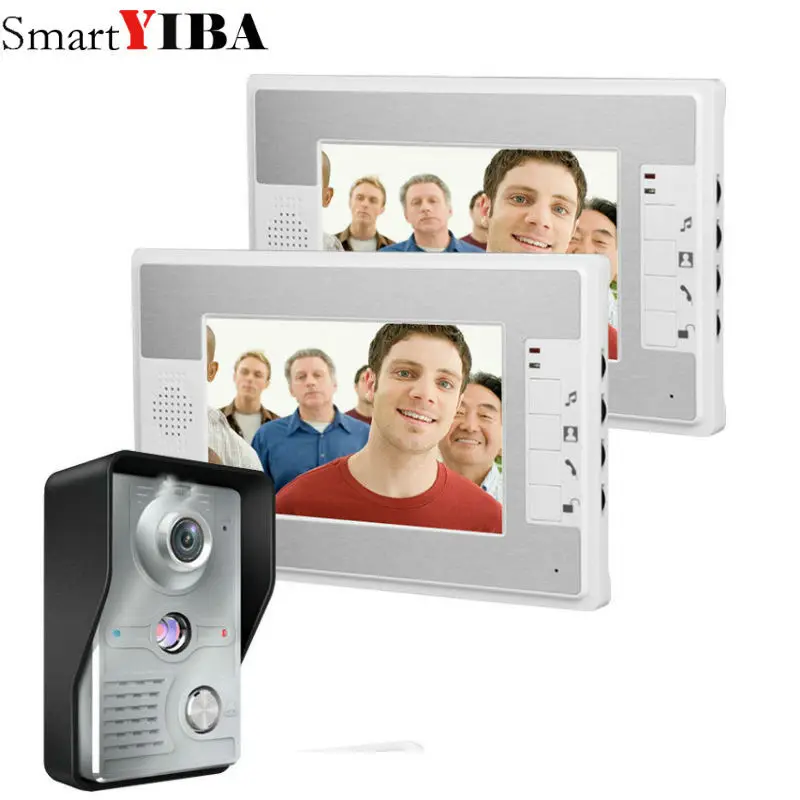 

SmartYIBA 7" Wired Door Bell+2 Indoor Monitors LCD Screen Video Intercom System Kit Home Security Interphone Doorbell kits