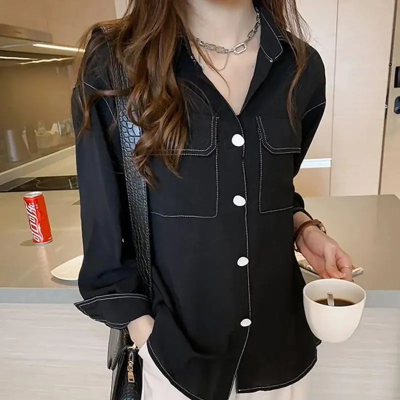 

Yfashion Femme Spring Summer Fashion Shirts Women Loose Solid Color Temperament Shirt Korean Style Tops Cool Girls Shirt Top