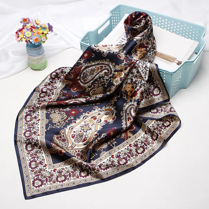 Модный женский шарф с принтом Шелковый сатиновый хиджаб шарфы 90 см* 90 см квадратные шали шейный платок шарфы-повязки для женщин
