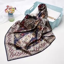 2019 модные шарф для волос для Для женщин Шелковый, с принтом хиджаб шарфы 90 см * 90 см квадратные шали шейный платок шарфы-повязки для дам