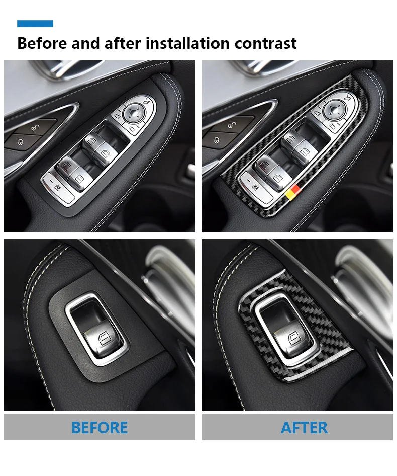 Mercedes Benz W205 C Class C180 C200 C300 GLC Accessories Carbon Fiber Car Interior Window Switch Panel Trim Covers (5)