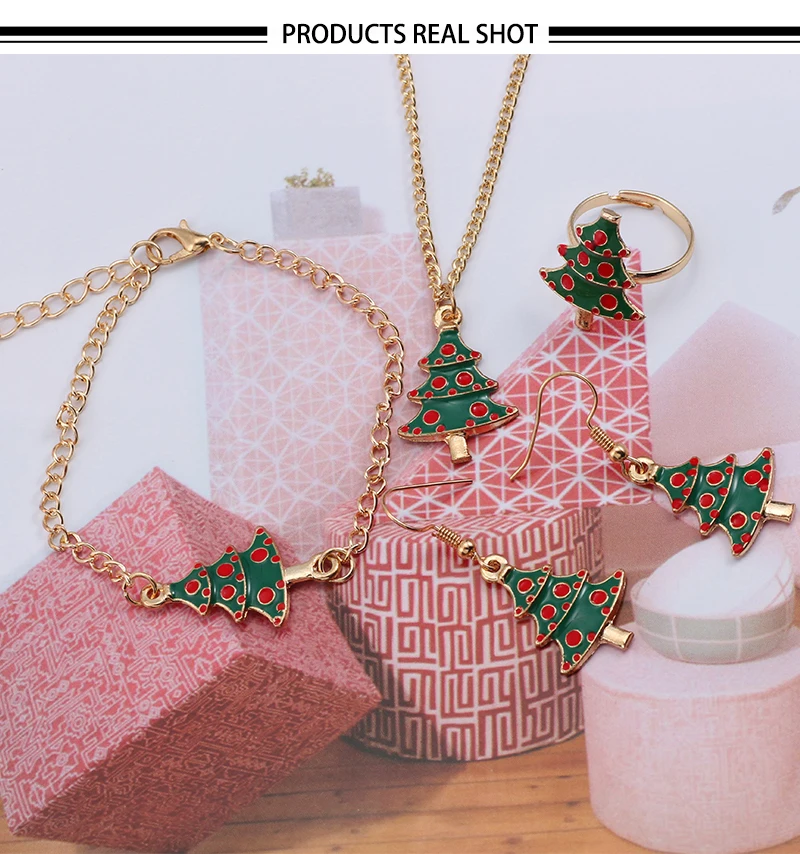 Новогодний комплект украшений Санта Клаус Рождественская елка венок колокольчики сапоги подарки коробка Снеговик Снежинка ожерелье «Олень» серьги комплект ювелирных изделий