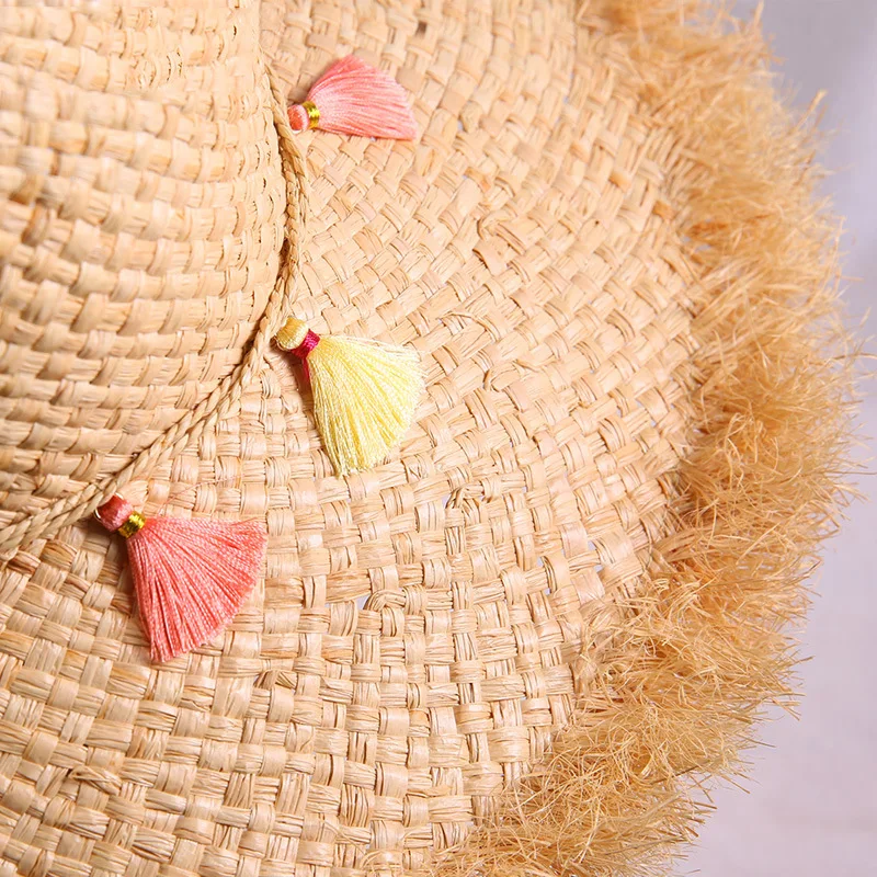 Женская соломенная шляпа Raffia летняя Солнцезащитная для девочек с широкими