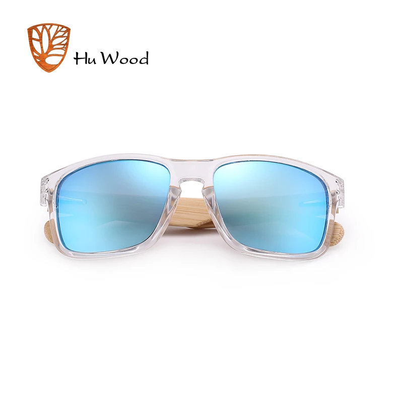 HU WOOD Natural Bamboo Wooden Sunglasses Handmade UV400 Mirror Coating Lenses Eyewear Sport Goggle Mirror Sun Glasses GR8009 