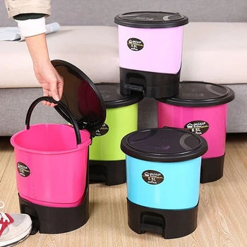 

Creative Pedal Trash Cans Double Cover Pressing Practical Multifunction Livingroom Household Garbage Classification Waste Bins