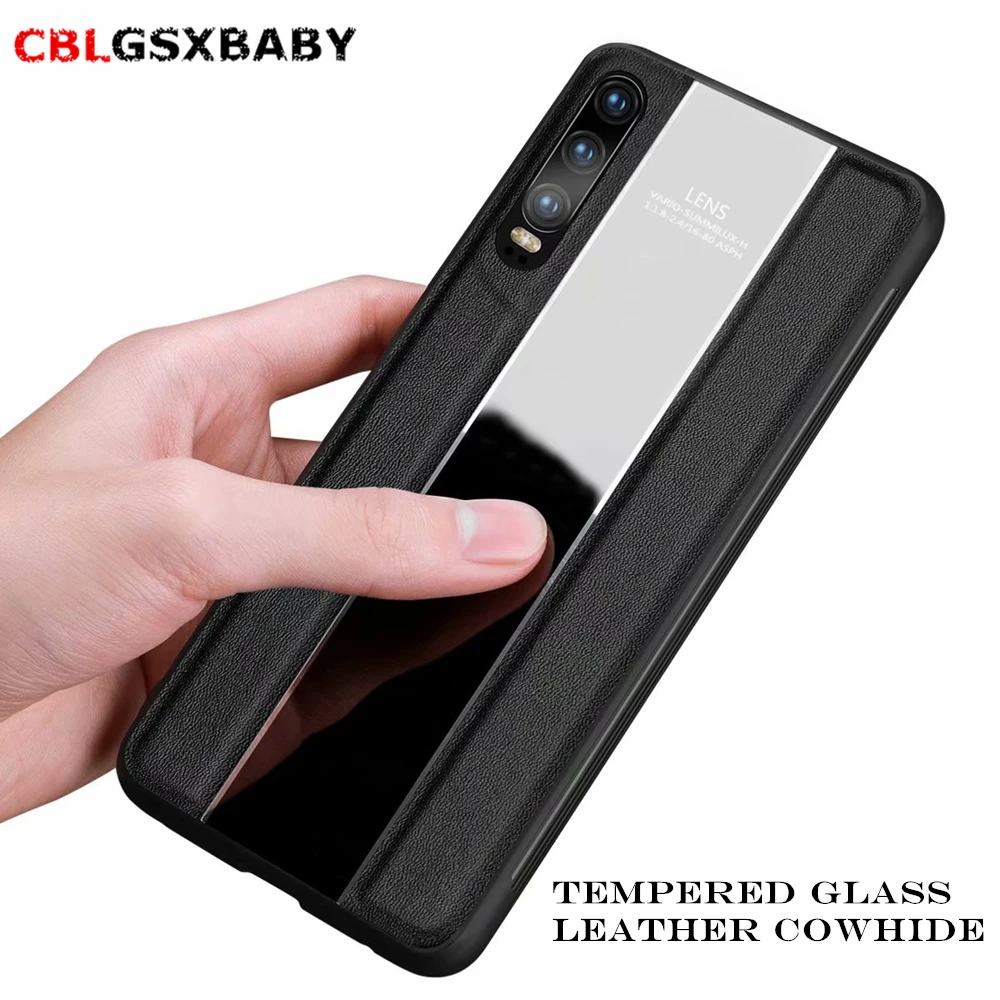 CBLGSXBABY tempered glass plus leather cowhide phone case For Huawei P30 TPU frame P20 Pro Mate 20 mate10 |