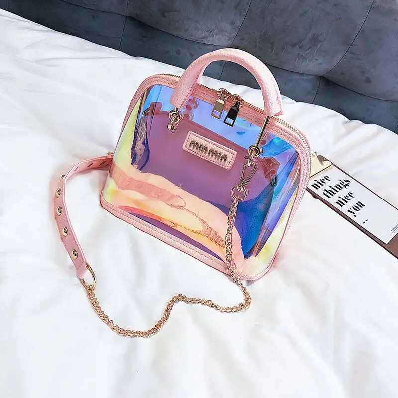 

2019 Clear PVC Jelly Small Shell Women Bag HOT Sale Female Transparent Bag Handbag Laser Lady Holographic Shoulder Bags