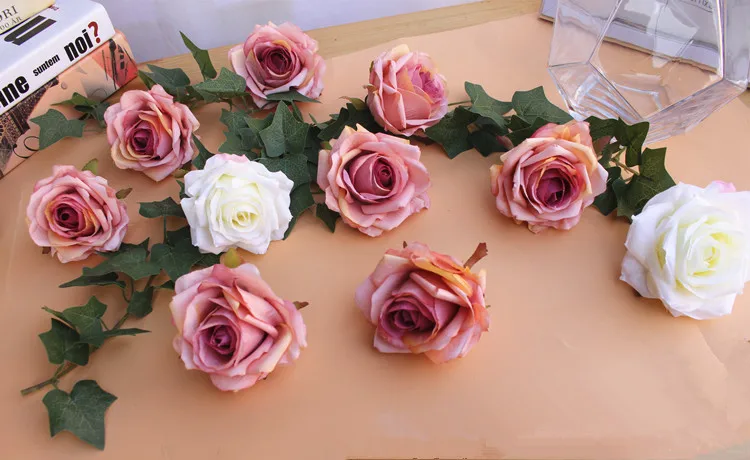 DIY картина Шелковая Роза цветок головы искусственный Декор дорога светодиодный для свадьбы Цветы для настенного декора отель фон 30 шт./лот