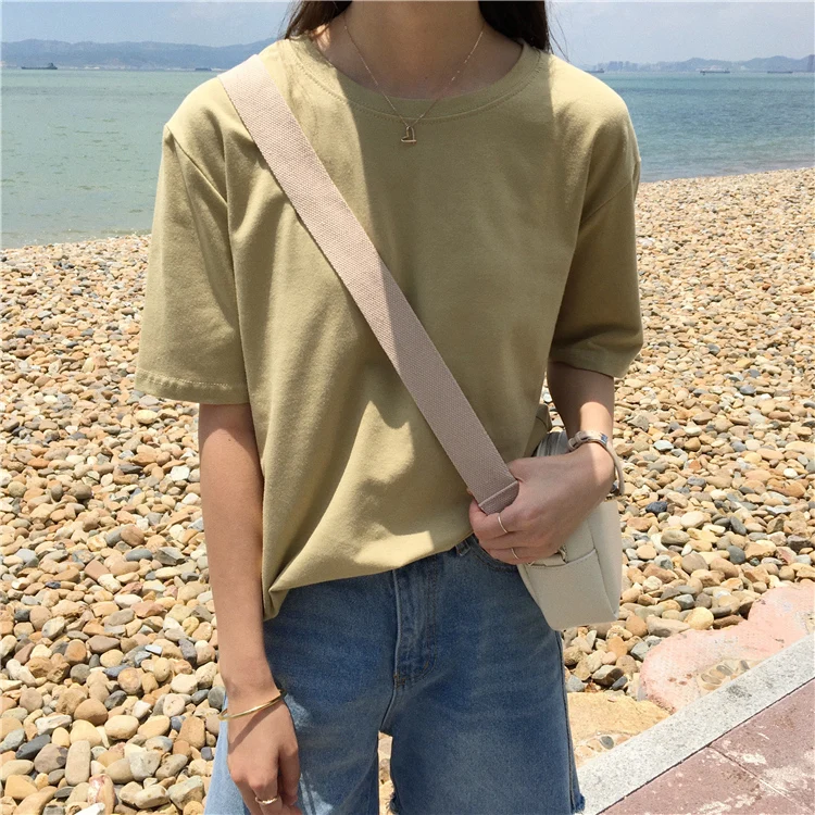 Jielur Tee Shirt 15 Solid Color Basic T Shirt Women Casual O-neck Harajuku Summer Top Korean Hipster White Tshirt S-XL