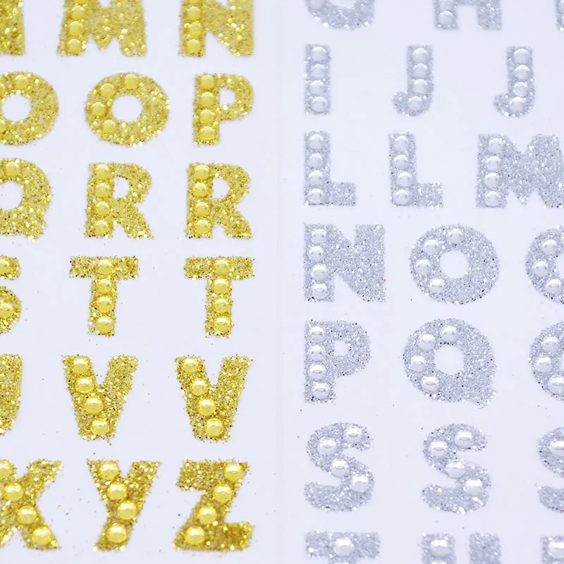 1 Sheet Glitter Alphabet Letter RhinestonesStickers Self Adhesive Gold/silver Words Stick On Scrapbooking DIY Handmade Book Deco