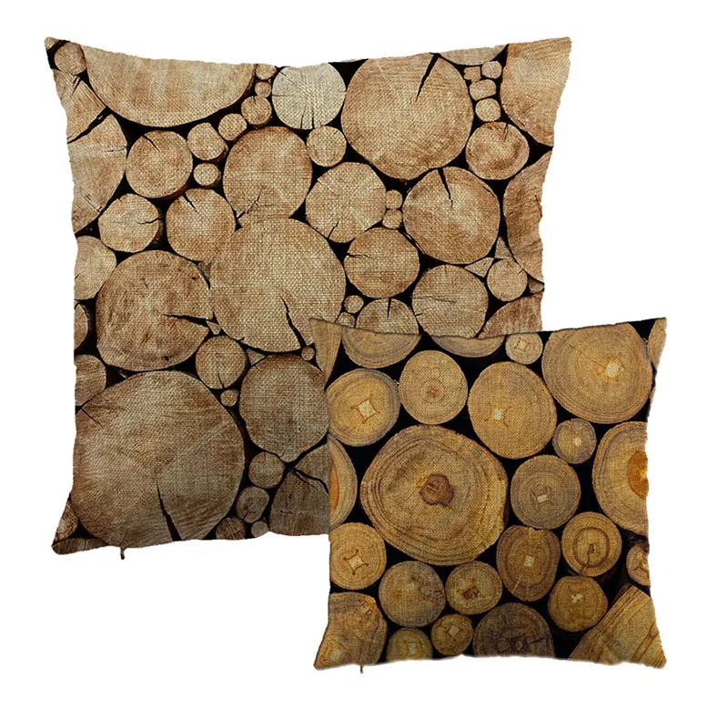 

Fashion Gifts Home Decor Wood Stakes 3D Printed Cotton Linen Throw Pillow Case Back Cushion Cover Cojines
