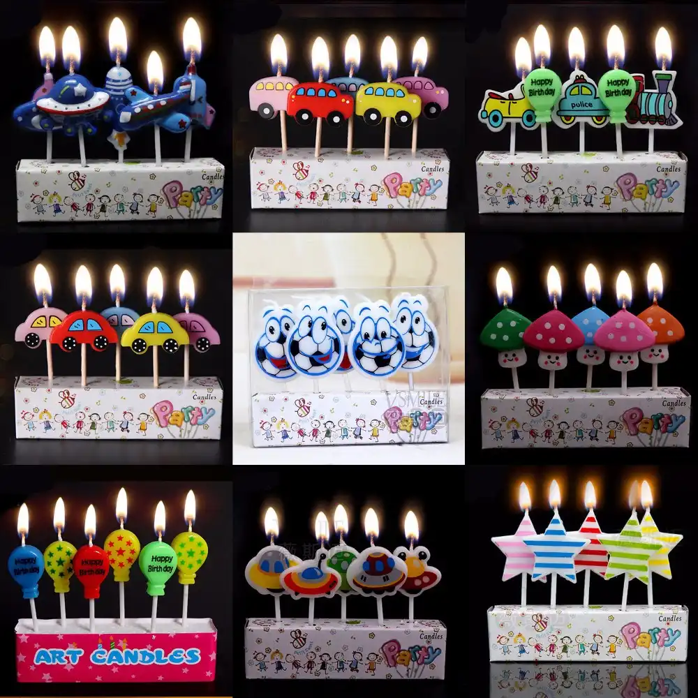 5 шт. милые фрукты космический корабль футбол бабочка кролики искусство Бездымная Свеча для мальчиков и девочек день рождения поставки торт...