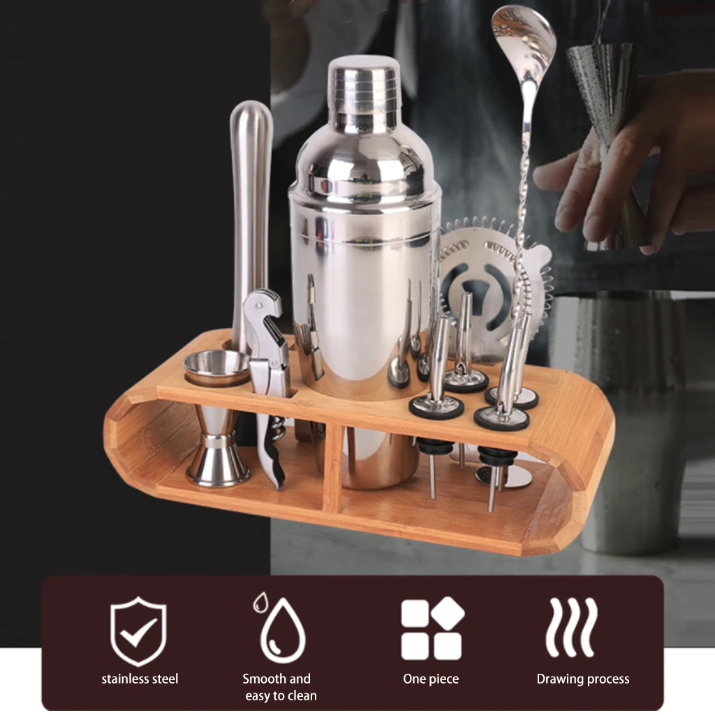 Koop 8 Pc 12 Pcs Cocktail Shaker Barman Kit Rvs Wijn Drinken Mixer Bartending Tool Met Houten Standaard Voor thuis Bar Party