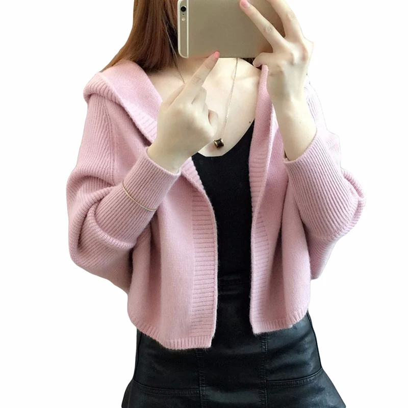 Women-Casual-Knitted-Cardigan-Autumn-winter-Women-Loose-Solid-Color-Batwing-Sleeve-hooded-Pocket-Design-Sweater