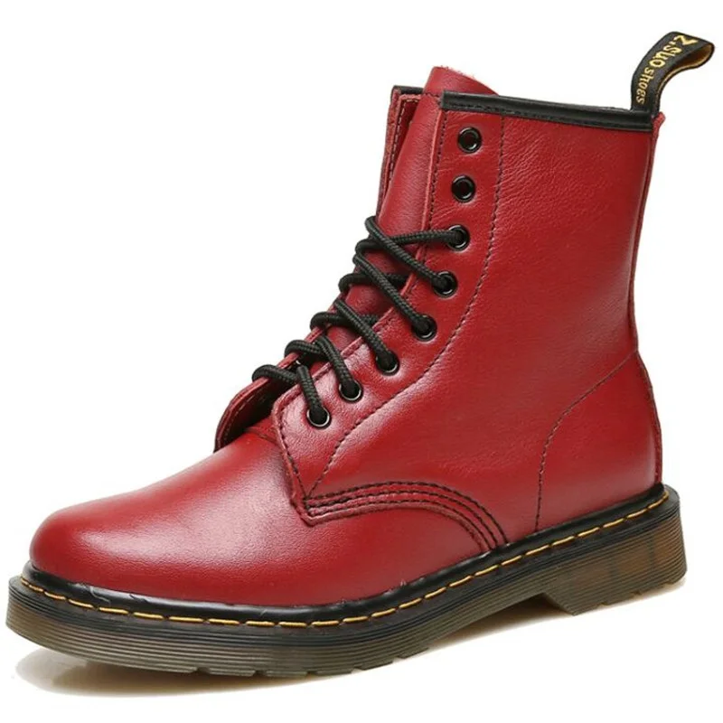 

Women Autumn and Winter Boots Fashion Genuine Leather Flat Ankle Boots Lace-up Comfortable Female Motorcycle Boots botas mujer