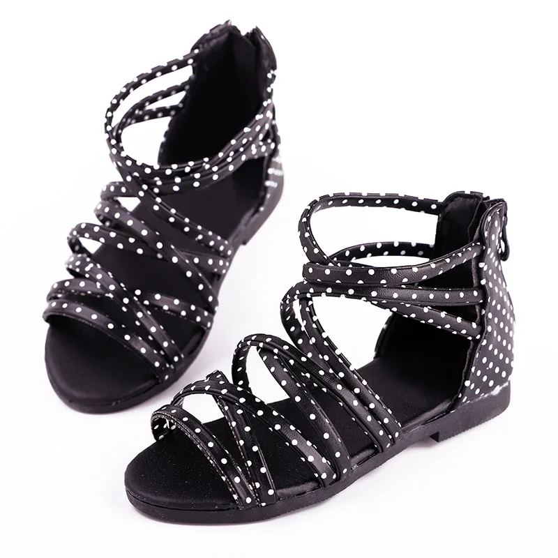 Новые летние сандалии для девочек; детская обувь; пляжные сандалии для принцессы в римском стиле; детские сандалии; размеры 21-30 - Цвет: Black