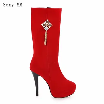 

Spring Autumn Women Mid-Calf Boots Woman Platform High Heel Short Boots Ladies High Heels Botas Plus Size 34-40 41 42 43