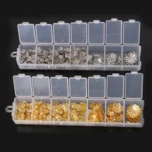 Tapas de cuentas de flores de rodio/hueco enchapado en oro, Kit de fabricación de joyas, juego de copa de filigrana, borla de manualidades, accesorios de colgantes, 6-16mm, 300 Uds.