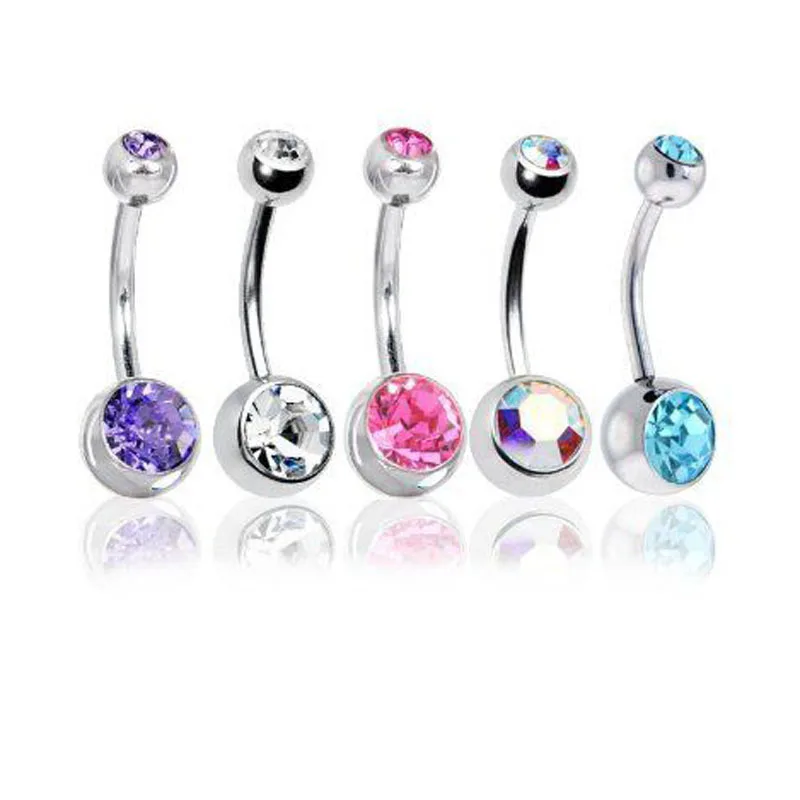 

5Pc/Lot 14G Unisex Women Men Mix Body Jewelry Piercing Crystal Double Gem Belly Bar Button Ring