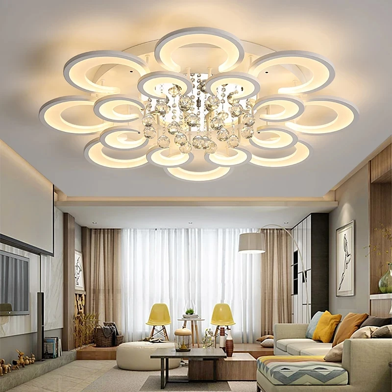 

Free Shipping 680/800/950mm Crystal Modern Led Ceiling Lights For Living Room Study Room In White Round Acrylic Ceiling Lamp