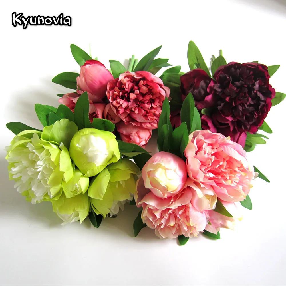 Kyunovia 5 Colours Peony Silk Wedding Bouquet Artificial Flower Fake