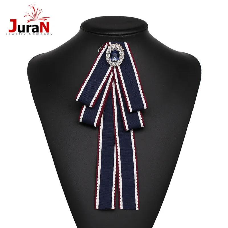 

JURAN Vintage Women Brooch Big Ribbon Bowknot Shirt Dress Bow Tie Lace Collar Brooch Pins Accessories Stripe Ribbon Bowknot