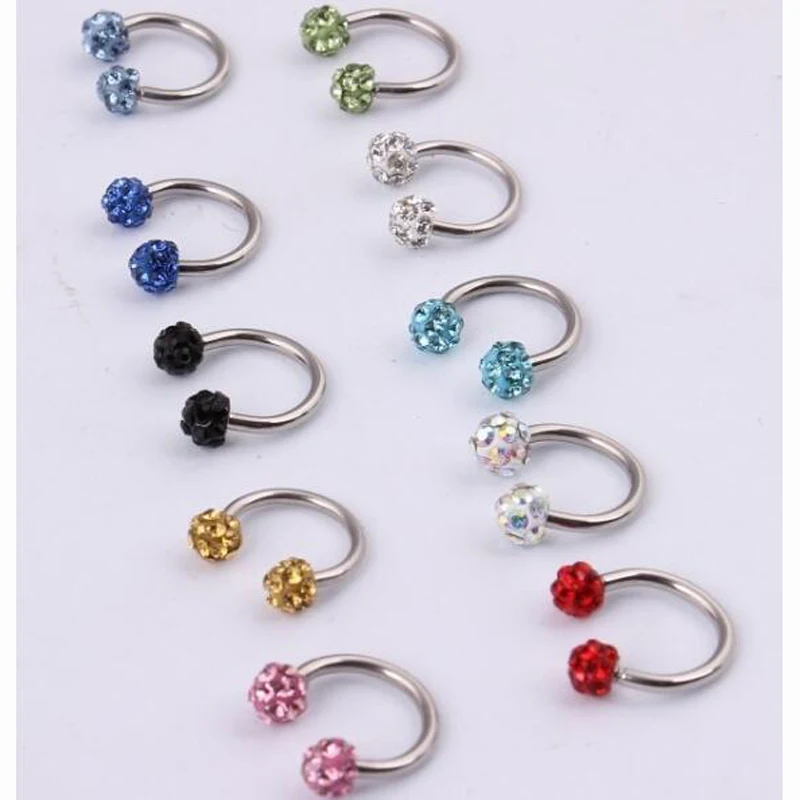 1Piece 1.2x8x3mm tragus Earring Stainless Steel Crystal Ball Horseshoe
