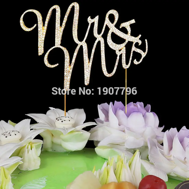 Fancy MR  MRS WEDDING Diamante Rhinestone Gem Cake Topper 9cm Silver Gold (3)