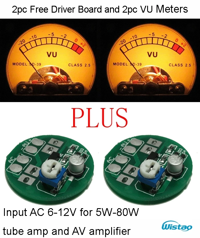 2pc Free Driver Board & 2pc V-U Meters Kit Input AC6-12V Warm Backlit Sound Level Meter 34mm Amp Accessories DIY Free Shipping