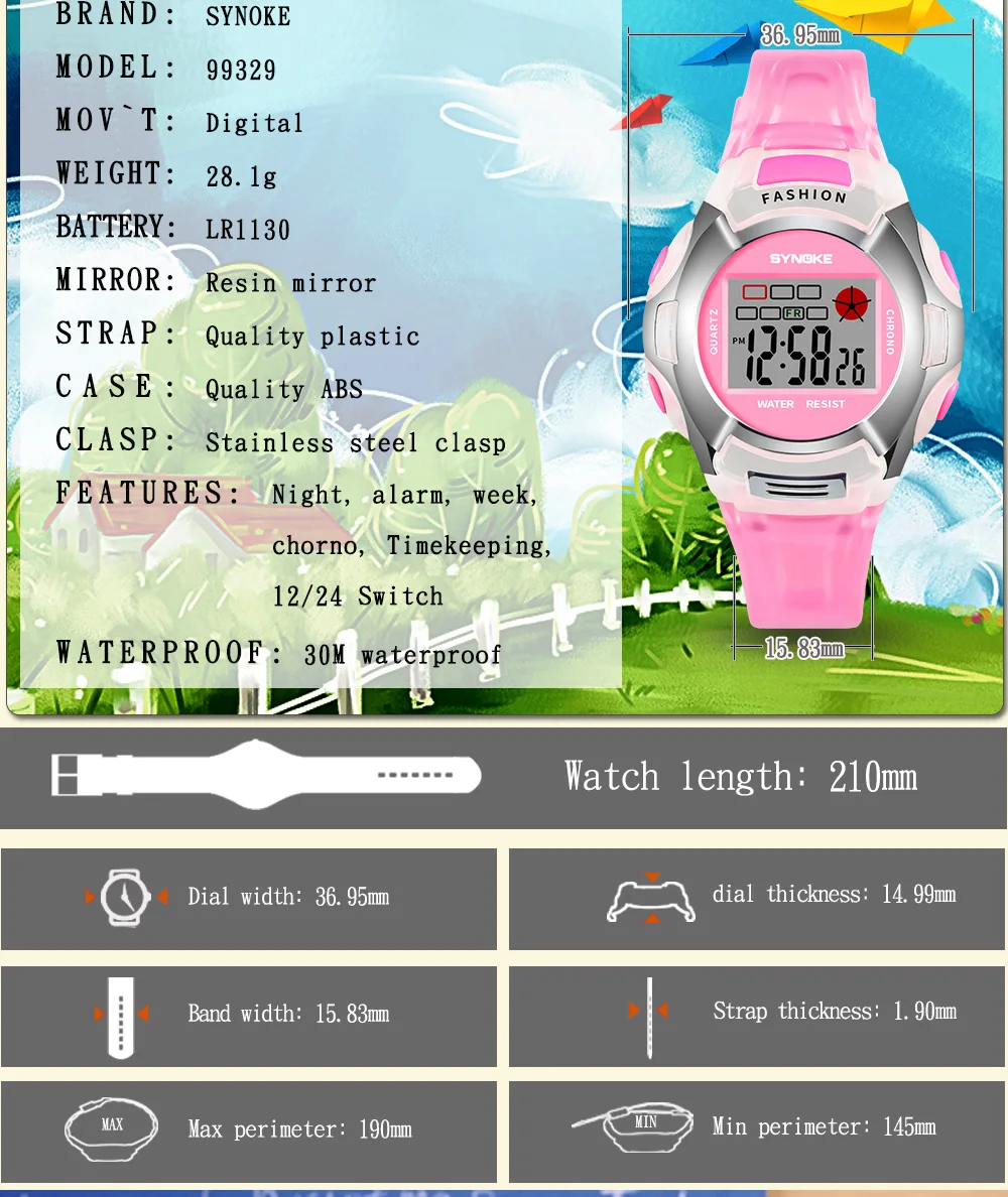 Synoke детские часы милые детские часы спортивные Мультяшные часы для девочек и мальчиков резиновые детские цифровые светодиодный наручные часы Reloj